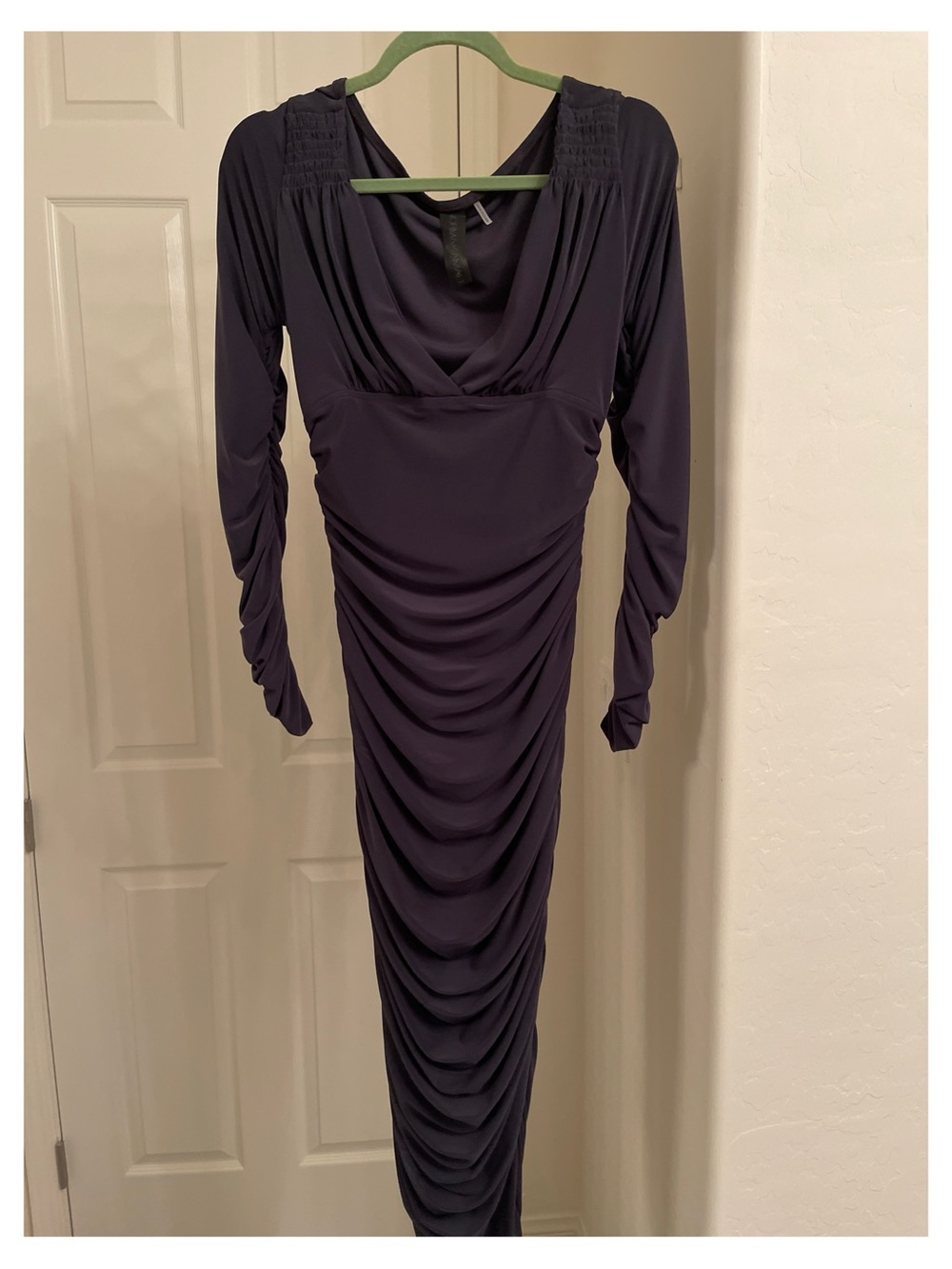 Norma Kamali Long-Sleeve Draped Maxi Dress in Plum